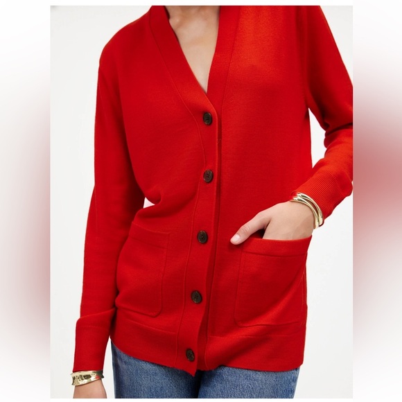 Madewell Merino Wool Boyfriend Cardigan Button Relaxed XXS Bright Cherry NWT - Picture 5 of 12